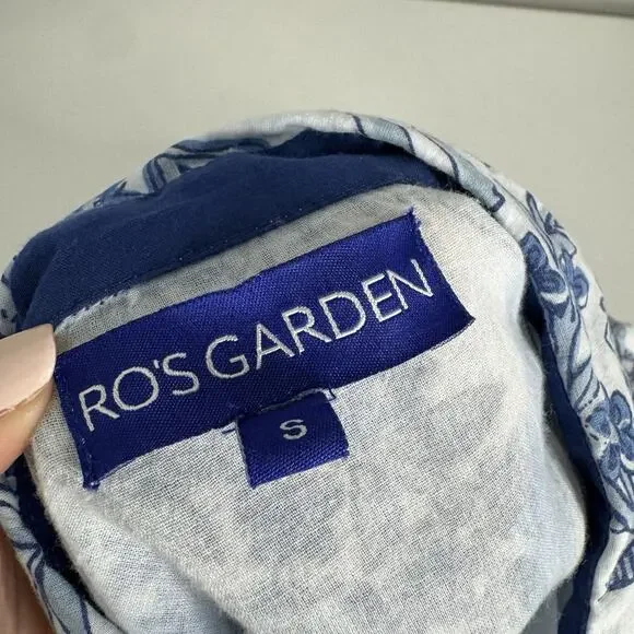 Ro’s Garden Leticia Deauville Mini Shirt Dress Womens Small Blue Floral Cottage - Picture 8 of 14